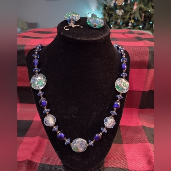 𝅺VINTAGE Balbi Murano Blown Glass Lapis Lazuli Beaded Necklace Set - Picture 1 of 8
